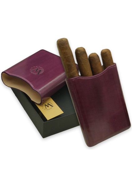 Gerçek Deri El Yapımı Puro Kılıfı Dörtlü (55 Ring) Varsovia