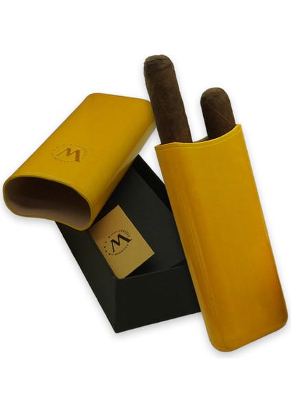 Gerçek Deri El Yapımı Puro Kılıfı Ikili (65 Ring) Bali