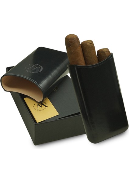 Gerçek Deri El Yapımı Puro Kılıfı Üçlü (52 Ring) Londres