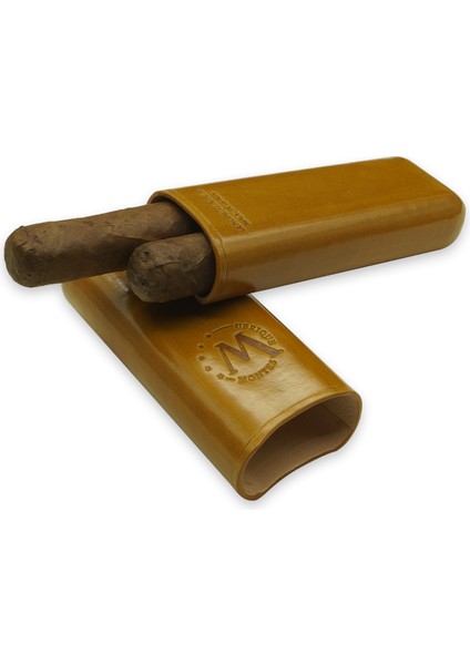 Gerçek Deri El Yapımı Puro Kılıfı Ikili (52 Ring) Munich