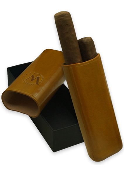 Gerçek Deri El Yapımı Puro Kılıfı Ikili (52 Ring) Munich