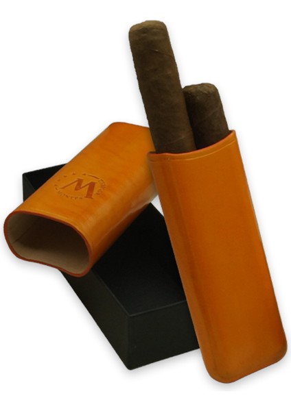 Gerçek Deri El Yapımı Puro Kılıfı Ikili (52 Ring) Amsterdam