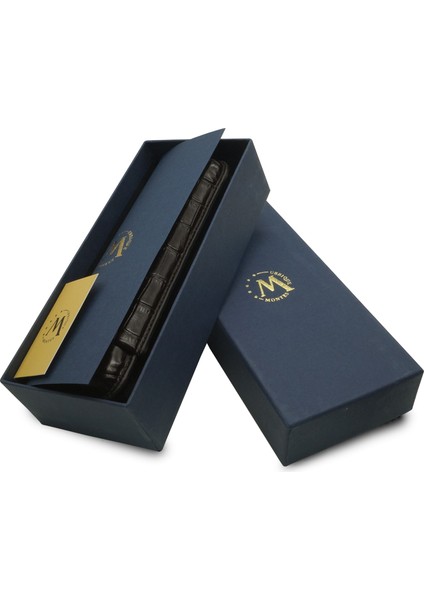 Gerçek Deri El Yapımı Puro Kılıfı Ikili (60 Ring) Croco Tabaco