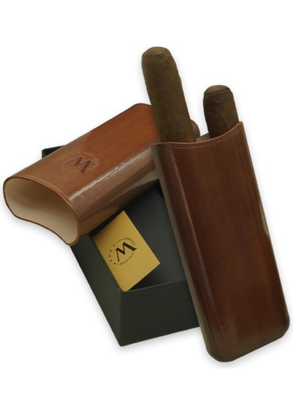 Gerçek Deri El Yapımı Puro Kılıfı Ikili (65 Ring) Roma