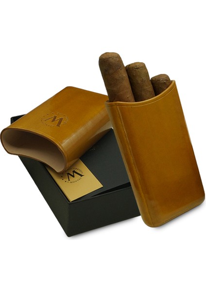 Gerçek Deri El Yapımı Puro Kılıfı Üçlü (52 Ring) Munich