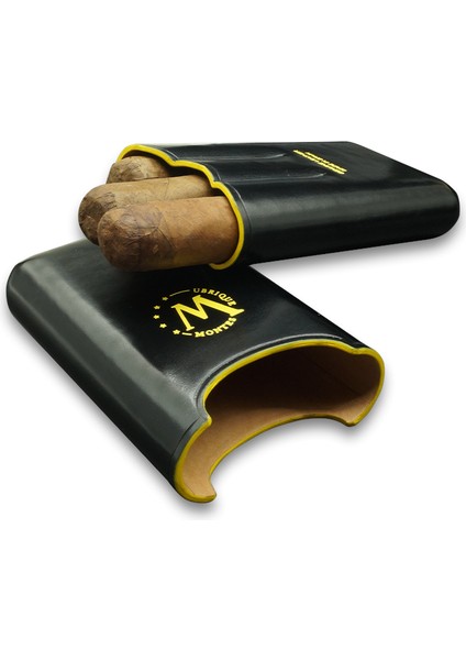 Gerçek Deri El Yapımı Puro Kılıfı Üçlü (52 Ring) Dark