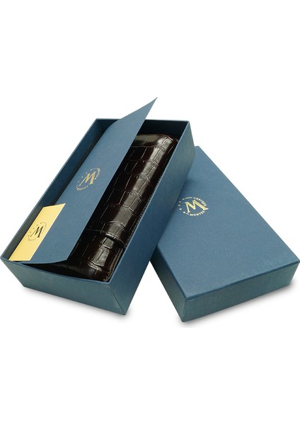 Gerçek Deri El Yapımı Puro Kılıfı Üçlü (60 Ring) Croco Tabaco