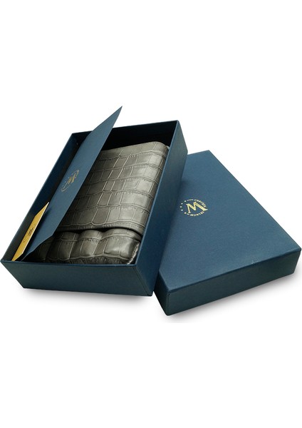 Gerçek Deri El Yapımı Puro Kılıfı Dörtlü (60 Ring) Croco Ceniza