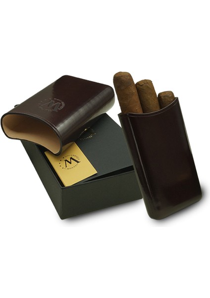 Gerçek Deri El Yapımı Puro Kılıfı Üçlü (52 Ring) Viena