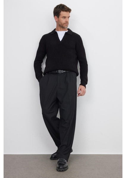 Erkek Slim Fit Dar Kesim Polo Yaka Siyah Kazak fırsatları