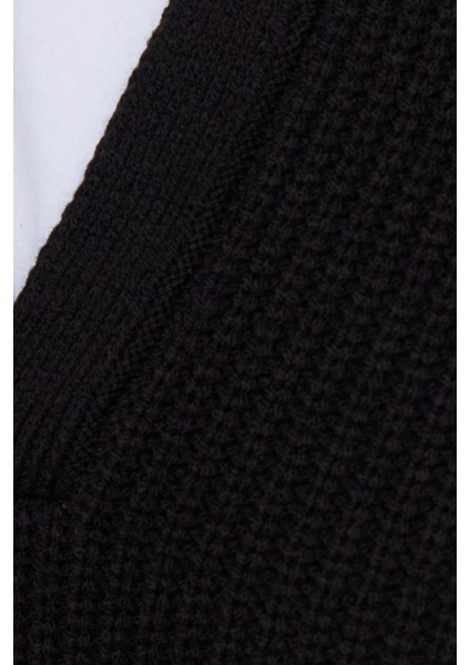 Erkek Slim Fit Dar Kesim Polo Yaka Siyah Kazak