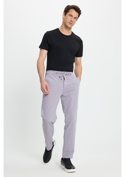 Erkek Slim Fit Dar Kesim Beli Lastikli Bağcık Detaylı Gri Pantolon indirimleri