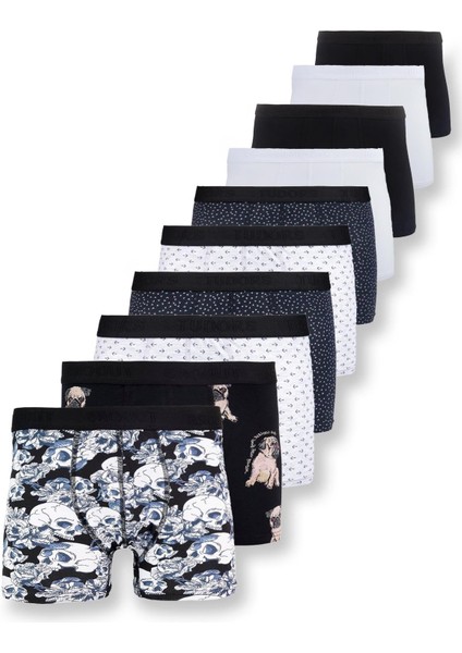 Erkek 10'lu Likralı Pamuklu Esnek Kumaş Premium Seri Boxer