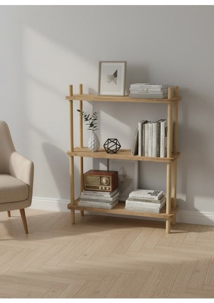 Lina 3 Katlı Atlantik Çam Ahşap Dikdörtgen Çok Amaçlı Raf Sehpa Kitaplık