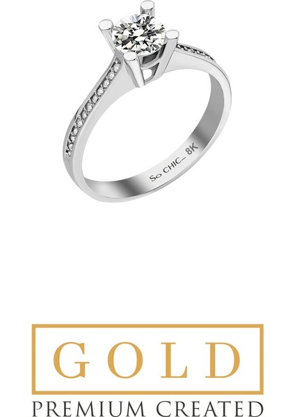 Beyaz Altın Sertifikalı Premium Created Taşlı 0.84 Ct Effect Tektaş Yüzük