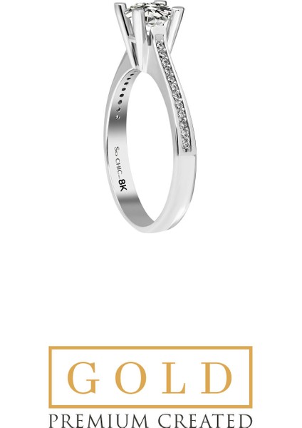 Beyaz Altın Sertifikalı Premium Created Taşlı 0.84 Ct Effect Tektaş Yüzük fiyatları