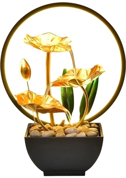 Masaüstü Su Çeşmesi USB ile Güçlendirilmiş Rahatlama Doğal Kayalar ve LED Halka Işıkları ile Masaüstü Şelale Çeşmesi (Yurt Dışından)