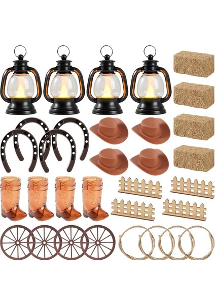 32 Adet Batı Masalar Için Orta Parçalar Mini Saman Balyaları Masalar Veya Batı Düğün Için Orta Parçalar Için Mini Fenerler (Yurt Dışından)
