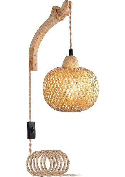 Bambu Fener Duvar Lambası Rattan Hasır E27 Avizeler El Dokuma Bambu Odası Dekor Abajurlar Duvar Lambası Ab Tak (Yurt Dışından)