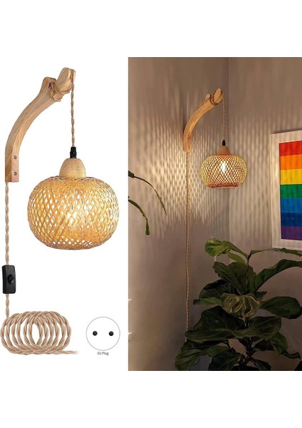 Bambu Fener Duvar Lambası Rattan Hasır E27 Avizeler El Dokuma Bambu Odası Dekor Abajurlar Duvar Lambası Ab Tak (Yurt Dışından) fiyatları