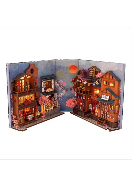 3D Ahşap Kitap Stand Kiti, LED Işıklı Japon Tavern Stili, Dıy Minyatür Kitap Köşesi, Çok Molor (Yurt Dışından)