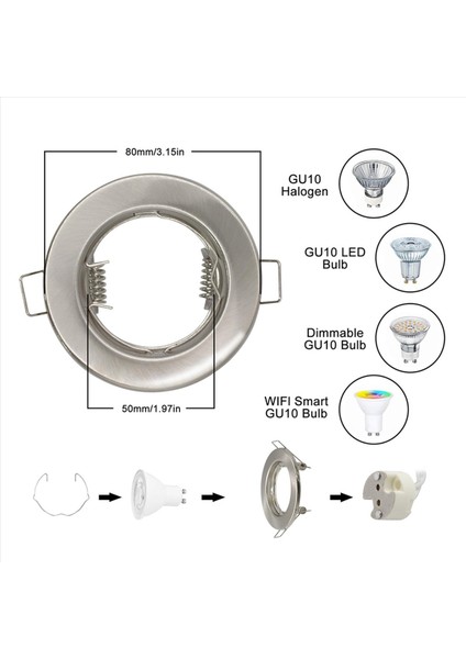 20X LED Gömme Tavan Işık Montaj Çerçevesi Yuvarlak Saten Spot Armatürleri Downlight Çerçevesi MR16 GU10 (Yurt Dışından) modelleri