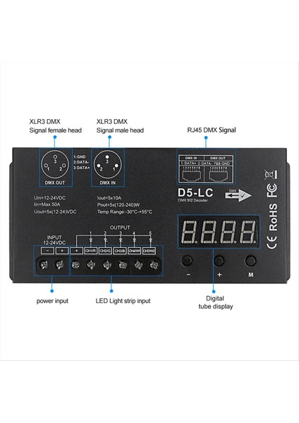 Güç DMX512 LED Denetleyici 5ch 10A/CH DMX512 Dekoder Dimmer Sürücüsü DC12V-24V Max 1200 W LED Rgbcw Şerit Işık (Yurt Dışından) modelleri