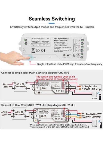 2 4g Wıfı Frekans 2 In 1 LED Denetleyici CH21W Cob Smd 5050 Dım Cct Rgb Rgbw Rgbcct LED Şerit Işık 12-24 V (Yurt Dışından) modelleri
