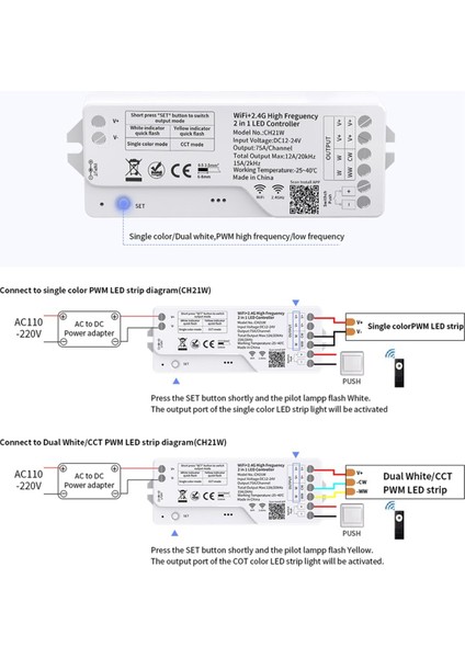 2 4g Wıfı Frekans 2 In 1 LED Denetleyici CH21W Cob Smd 5050 Dım Cct Rgb Rgbw Rgbcct LED Şerit Işık 12-24 V (Yurt Dışından) fırsatları