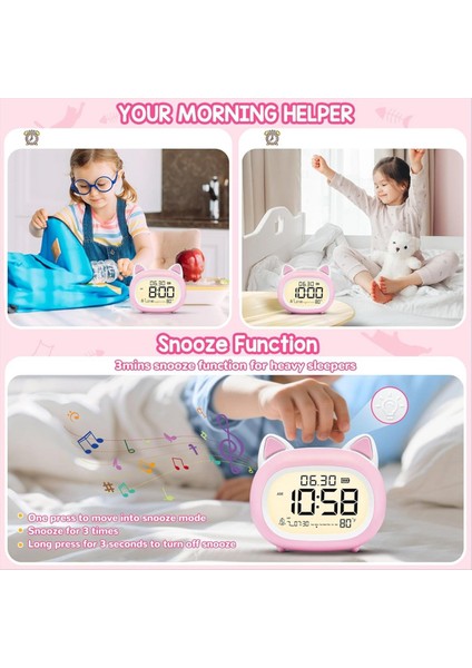 Çocuklar Için Gece Işığı ile Çocuklar Çalar Saat, Yatak Odaları Için Dijital Çalar Saatler, Rutin Inşaatçı, Sevimli Kedi Çalar Saat Pembe (Yurt Dışından) fiyatları