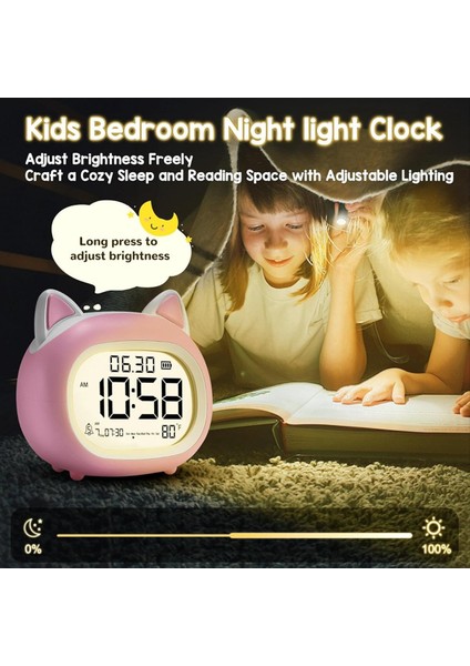 Çocuklar Için Gece Işığı ile Çocuklar Çalar Saat, Yatak Odaları Için Dijital Çalar Saatler, Rutin Inşaatçı, Sevimli Kedi Çalar Saat Pembe (Yurt Dışından) indirimleri