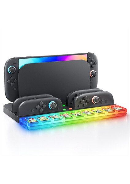 Switch 2 Için 2&#39 Si 1 Arada Şarj Ünitesi ve Oyun Kartı Depolama Istasyonu Için Ns2 Joy-Con Şarj Tabanı Rgb Glow Light ile (Yurt Dışından)
