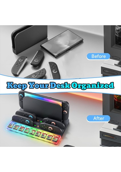 Switch 2 Için 2&#39 Si 1 Arada Şarj Ünitesi ve Oyun Kartı Depolama Istasyonu Için Ns2 Joy-Con Şarj Tabanı Rgb Glow Light ile (Yurt Dışından) indirimleri