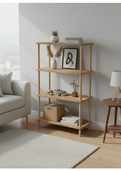 Lina 4 Katlı Atlantik Çam Ahşap Dikdörtgen Çok Amaçlı Raf Sehpa Kitaplık