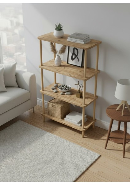 Lina 4 Katlı Atlantik Çam Ahşap Dikdörtgen Çok Amaçlı Raf Sehpa Kitaplık modelleri