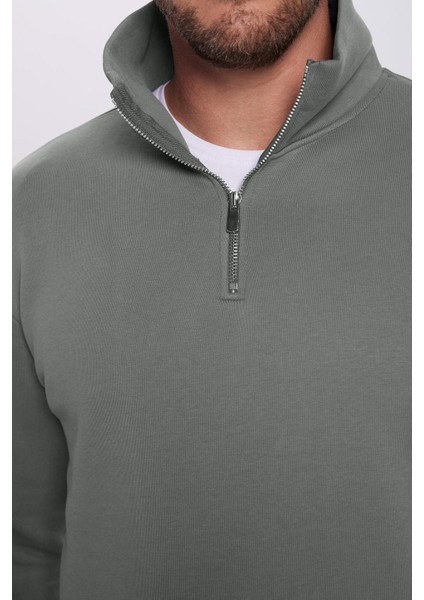 Unisex Relax Fit Rahat Kesim Pamuklu Içi Polarlı Yarım Fermuarlı Gri Dik Yaka Sweatshirt modelleri