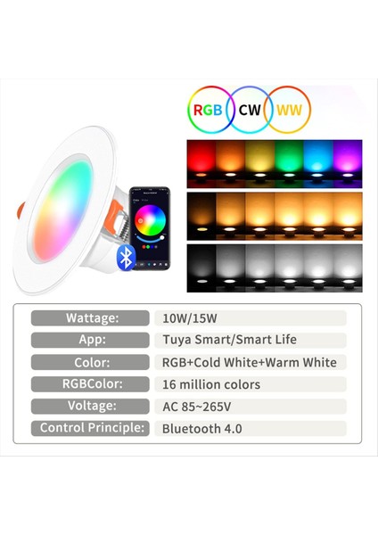 Tuya Bluetooth Akıllı LED Downlight LED Lamba Ampul Kısılabilir Rgb Rf 2 4g Uzaktan Grup Kontrol LED Spot Işık 10 W (Yurt Dışından) modelleri