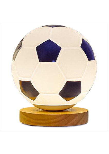Futbol Gece Lambası USB LED Dairesel Masif Ahşap Cam Küçük Masa Lambası Başucu Yatak Odası Çalışma Dekorasyon Aydınlatma A (Yurt Dışından)