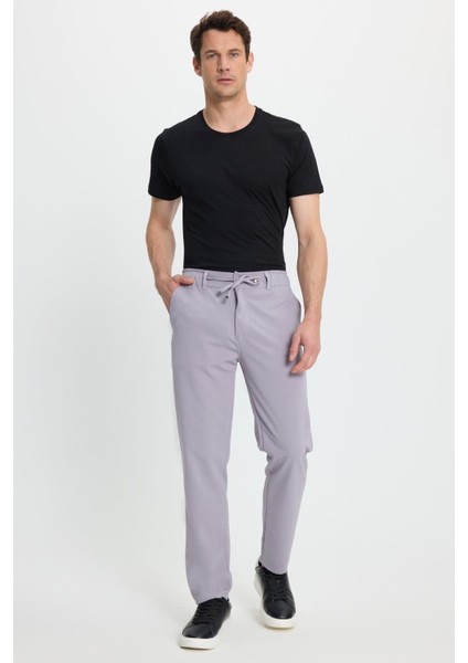 Erkek Slim Fit Dar Kesim Beli Lastikli Bağcık Detaylı Gri Pantolon fiyatları