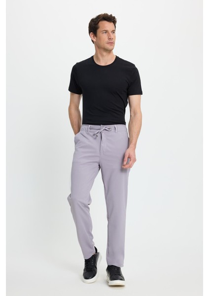 Erkek Slim Fit Dar Kesim Beli Lastikli Bağcık Detaylı Gri Pantolon fırsatları
