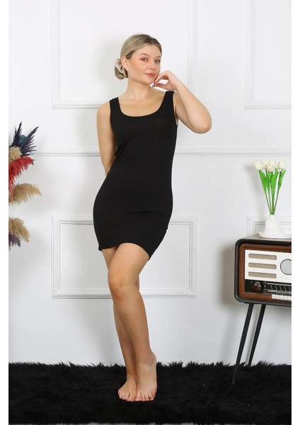 Bayan Kalın Askılı Tunik Body Siyah