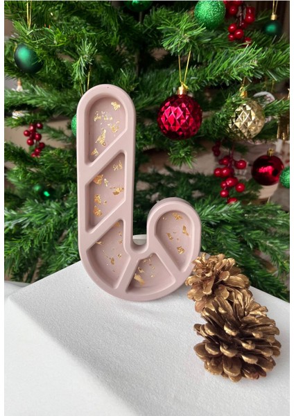 Kahverengi Gold Parçacıklı Dekoratif Beton Yılbaşı Şeker ve Takı Tabağı