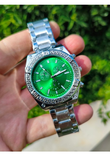 Lüks Tasarım Versage Stil Erkek Kol Saati Gümüş Yeşil Kadran Şık Çelik Erkek Kol Saati modelleri