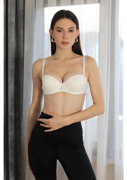 Kadın Destekli Balenli Straplez Sütyen Ekru