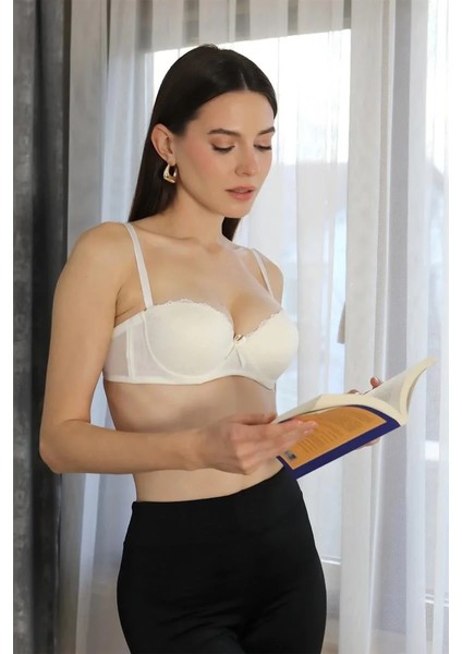 Kadın Destekli Balenli Straplez Sütyen Ekru fiyatları