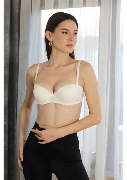 Kadın Destekli Balenli Straplez Sütyen Ekru modelleri