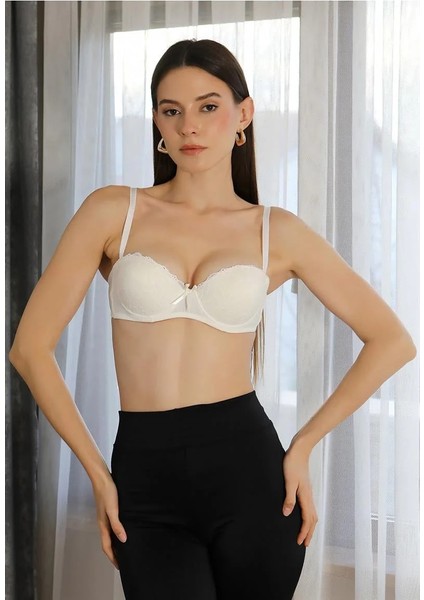 Kadın Destekli Balenli Straplez Sütyen Ekru indirimleri