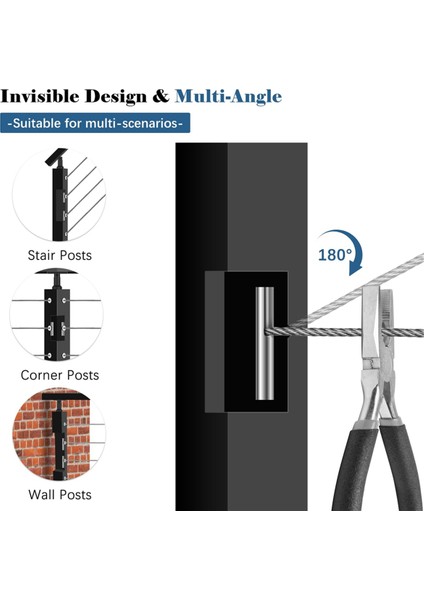 1/8 Inç Görünmez Kablo Korkuluk Terminali Mandal Açısı, Paslanmaz Çelik Ayarlanabilir Kablo Korkuluk Donanımı 30 Adet (Yurt Dışından) fiyatları
