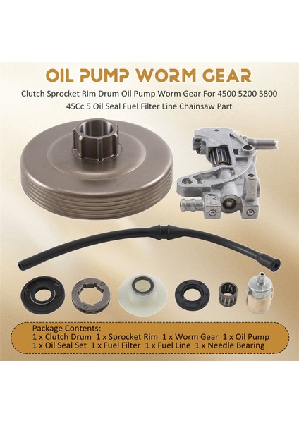 Çin 4500, 5200, 5800 45CC 5 Yağ Keçesi Yakıt Filtresi Hattı Zincirli Testere Parçası Için Debriyaj Dişlisi Jant Tamburu Yağ Pompası Sonsuz Dişli (Yurt Dışından) fırsatları