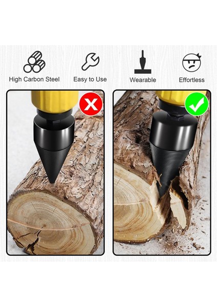 42MM+32MM Yakacak Odun Kütük Ayırıcı, Odun Ayırıcı Kütük Uçları, Yakacak Odun Çıkarılabilir Matkap Ucu, Siyah Çelik Altıgen Saplı Vida Konisi (Yurt Dışından) modelleri